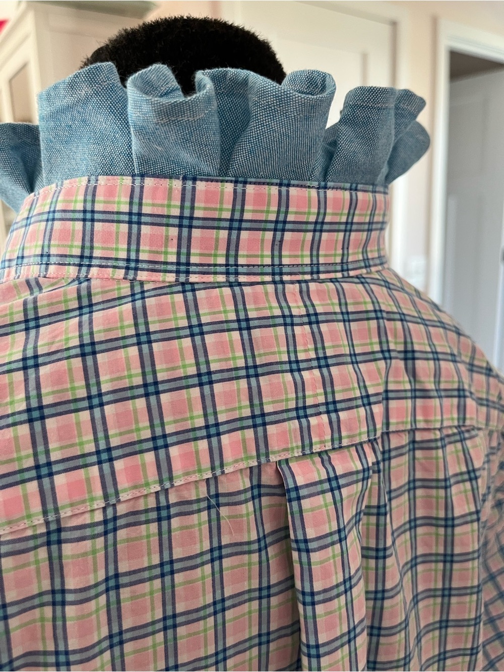 Refashioned Ralph Lauren Pink, Blue & Green Plaid Button-Down Ruffle Collar - Picture 6 of 8